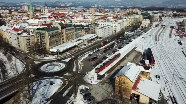 Zima Vidíme Železniční Stanici Kruhový Objezd Staré Město Celje Letecká — Stock video
