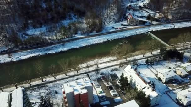 Peaceful Winter Day Celje Slovenia Snow Everywhere River Savinja Flowing — Stock Video
