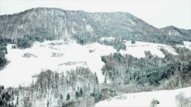 Hay Pequeño Pueblo Valle Mucha Nieve Las Colinas Cercanas Invierno — Vídeos de Stock