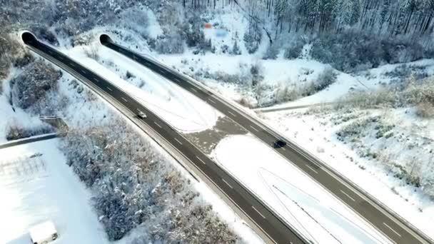 Apenas Alguns Carros Estão Atravessar Túnel Está Hora Inverno Tiro — Vídeo de Stock