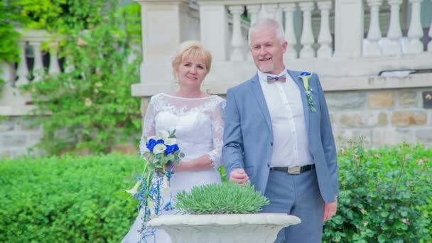 Una Pareja Mediana Edad Está Tomando Fotos Día Boda Ven — Vídeo de stock