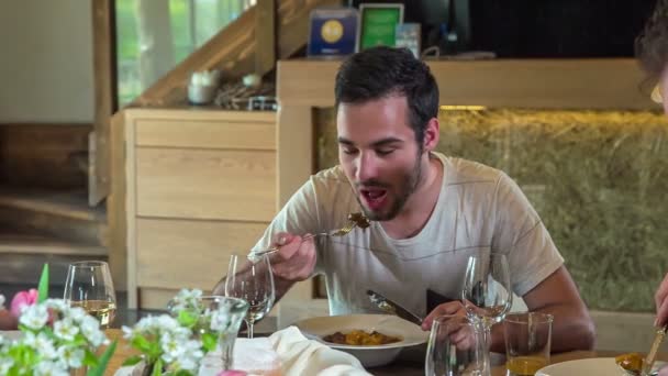 Guests Slowly Eating Soup Restaurant Soup Bit Too Hot — Stock Video