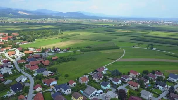 Green Landscape Small Village Aerial Shot Slovenia Really Beautiful Small — Stock Video