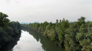 Doğanın ortasında huzurlu bir nehir görebiliriz. Hava görüntüsü. Yaz zamanı..