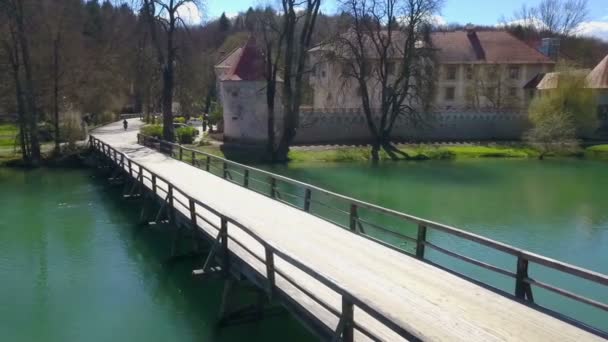 Uomo Osserva Natura Quando Bicicletta Ponte Giornata Eccezionale — Video Stock