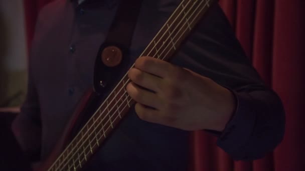 Spielt Der Musiker Eine Gitarre Der Hochzeitsempfang Hat Mit Toller — Stockvideo