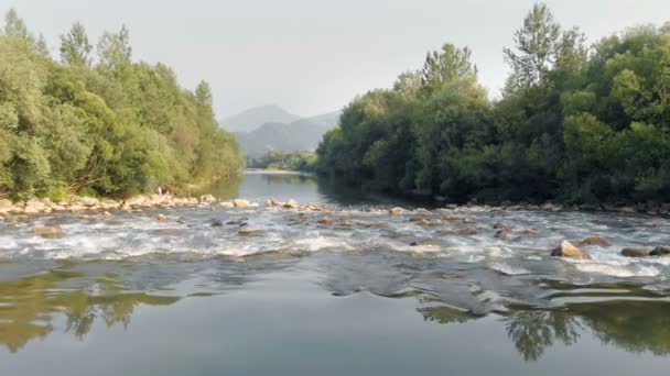 Het Water Moet Een Weg Vinden Tussen Stenen Van Rivier — Stockvideo