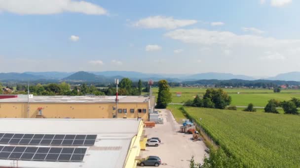 Fabryka Wieś Dzień Jest Słoneczny Piękny Strzał Powietrza — Wideo stockowe