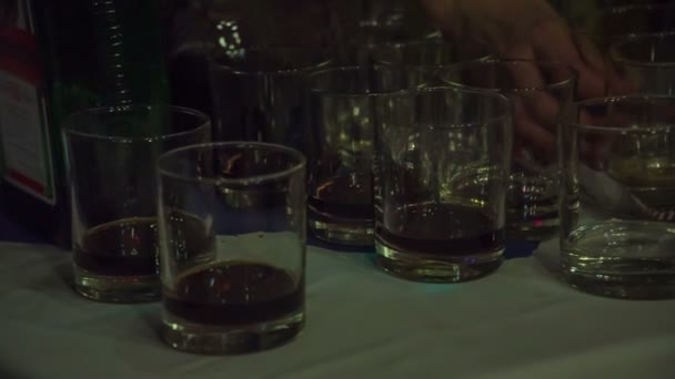 Glasses Table Almost Empty Guests Table Have Been Drinking Lot — Stock Video