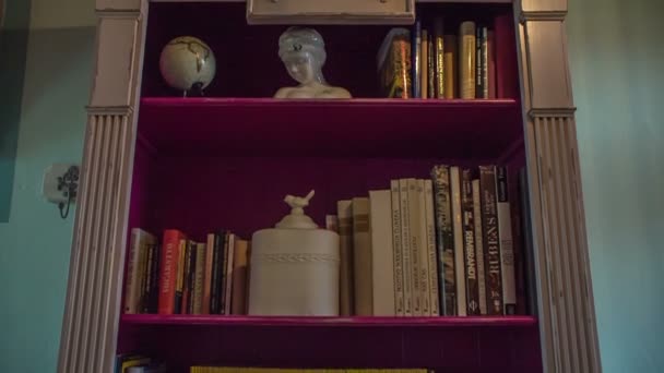 Hay Muchos Libros Estantería Esta Habitación Parece Muy Anticuada Pero — Vídeo de stock