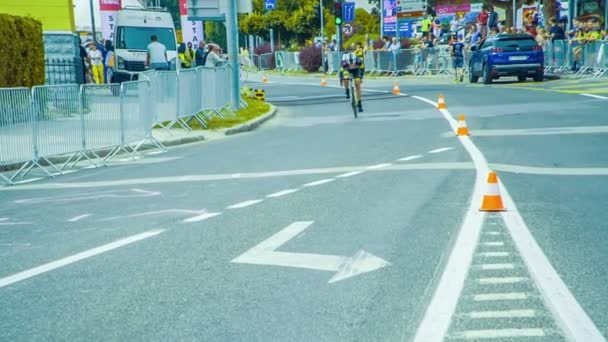 Young Road Bicycle Racer Trying Ride His Bicycle Fast Possible — Stock Video