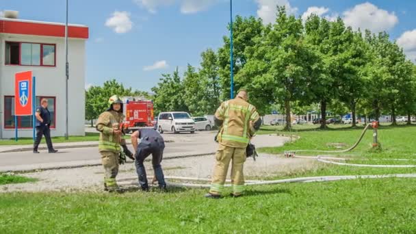 Domzale Eslovenia Julio 2018 Imágenes Del Entrenamiento Del Equipo Bomberos — Vídeo de stock