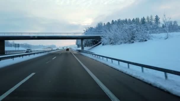 Pov Bilder Körning Motorvägen Kall Vinterdag — Stockvideo