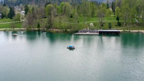 Εναέρια Πλάνα Από Την Επιφάνεια Του Νερού Στη Λίμνη Bled — Αρχείο Βίντεο