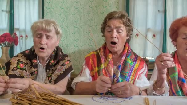 Três Senhoras Mais Velhas Estão Fazendo Recado Casa Cantar — Vídeo de Stock