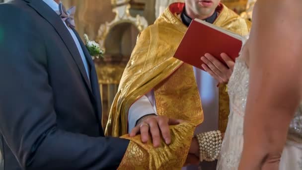 Domzale Slovenia Luglio 2018 Sacerdote Sta Leggendo Bibbia Durante Una — Video Stock