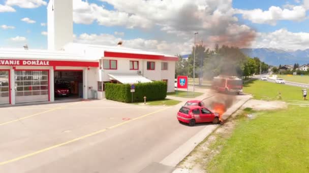 Domzale Eslovenia Julio 2018 Imágenes Del Entrenamiento Del Equipo Bomberos — Vídeo de stock