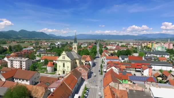 Zalec Celje Slovinsko Květen 2017 Krásný Kostel Nachází Uprostřed Města — Stock video