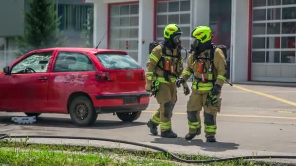 Domzale Słowenia Lipiec 2018 Materiał Filmowy Treningu Przeciwpożarowego — Wideo stockowe