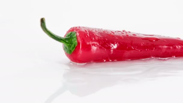 Vörös Paprika Beleesik Egy Pocsolyába Asztalon — Stock videók