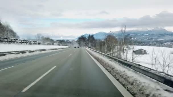 Pov Beelden Van Het Rijden Snelweg Koude Winterdag — Stockvideo