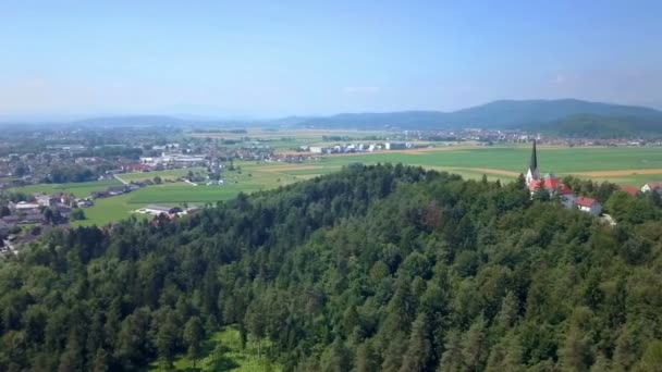 Can See Villages Green Valleys Aerial Shot Church Hill Trees — Stock Video