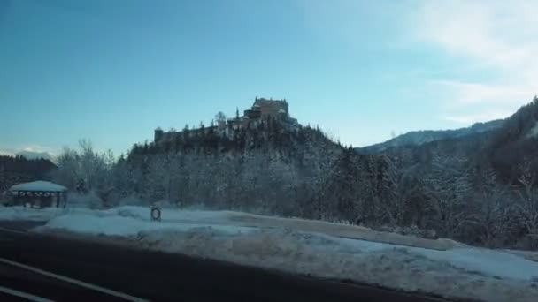 Pov Footage Beautiful Winter Landscape Car — Stock Video