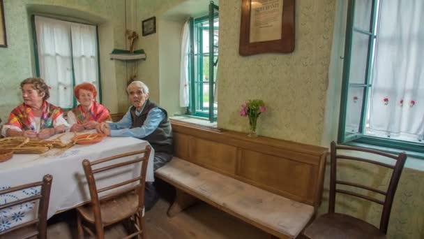 Four Older People Hanging Out Together Singing Doing Some House — Stock Video