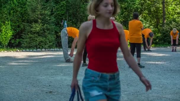 Domzale Slovenia June 2015 Young Woman Walking Her Dog Walking — Stock Video