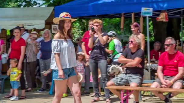 People Having Fun Straw Hats Festival — Stock Video