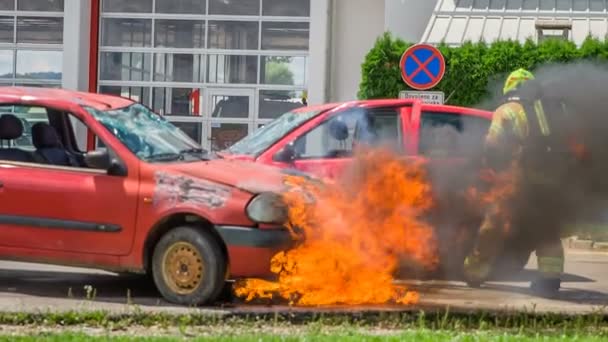 Domzália Szlovénia Július 2018 Felvétel Tűzoltók Kiképzéséről — Stock videók