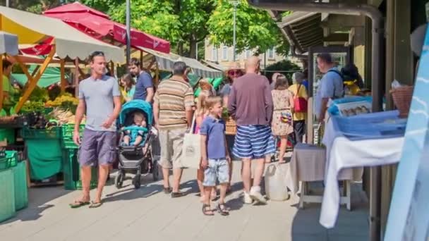 Domzale Slovenia Липня 2018 Люди Купують Нові Фермери Ринку — стокове відео