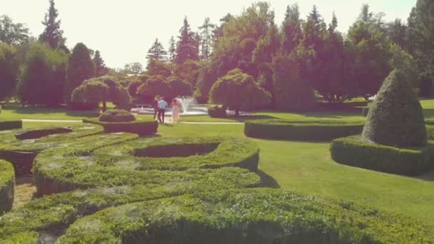 Belos Jardins Local Perfeito Para Casamentos Tiro Aéreo — Vídeo de Stock