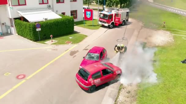 Domzale Słowenia Lipiec 2018 Materiał Filmowy Treningu Przeciwpożarowego — Wideo stockowe