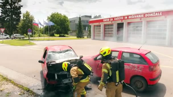 Domzale Eslovenia Julio 2018 Imágenes Del Entrenamiento Del Equipo Bomberos — Vídeo de stock