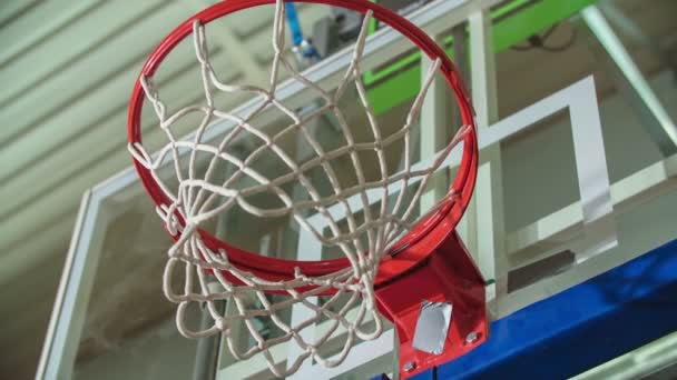 Alguien Lanza Pelota Cae Por Aro Baloncesto Los Niños Disfrutan — Vídeo de stock