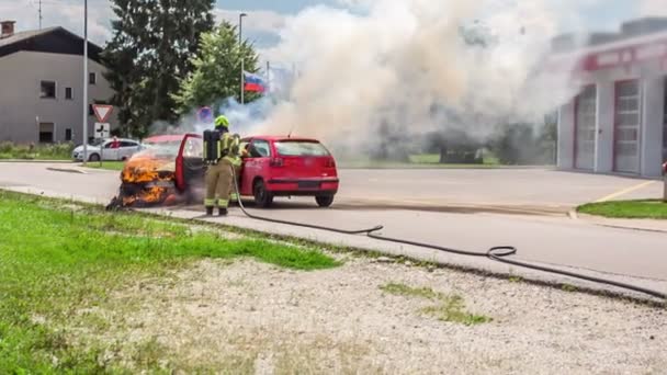 Domzale Słowenia Lipiec 2018 Materiał Filmowy Treningu Przeciwpożarowego — Wideo stockowe