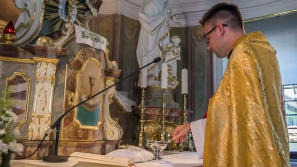 Domzale Slowenien Juli 2018 Priester Während Einer Trauung Segnet Diese — Stockvideo