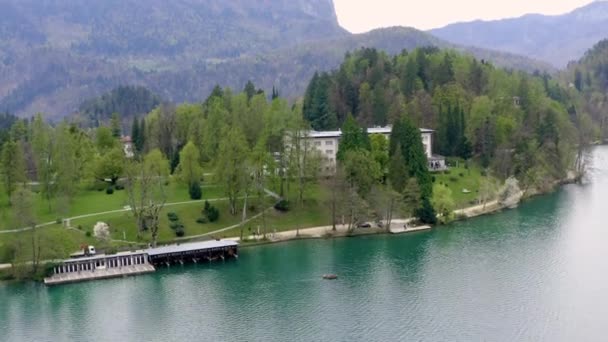 Imagens Aéreas Superfície Água Lago Bled Eslovénia — Vídeo de Stock