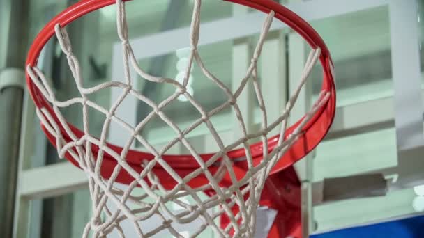 Basketball Misses Rim Doesn Fall Hoop Kids Playing Sports School — Stock Video