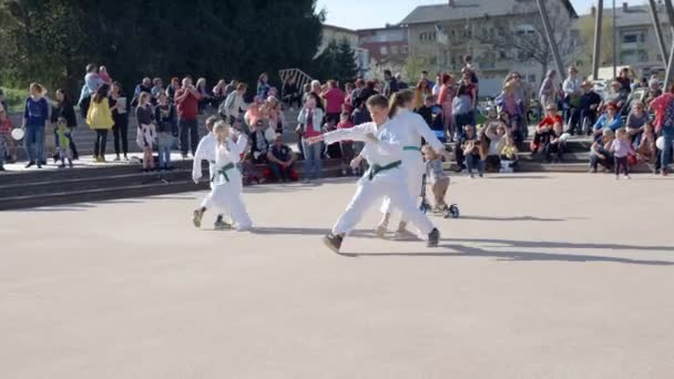 Domzale Eslovenia Junio 2018 Estos Cuatro Niños Están Realizando Karate — Vídeos de Stock