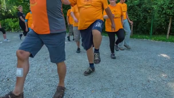 Domzale Slovenia June 2015 Group Senior People Walking Circle Trying — Stock Video