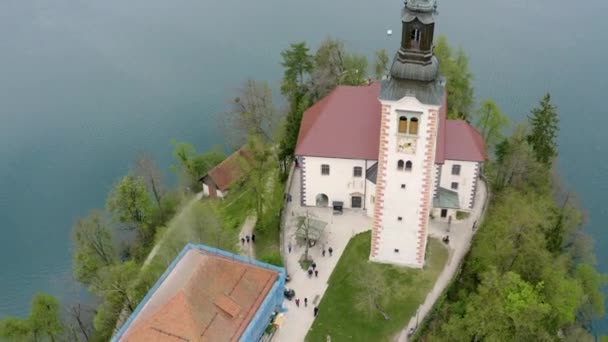 Aerial Footage Water Surface Lake Bled Slovenia — Stock Video