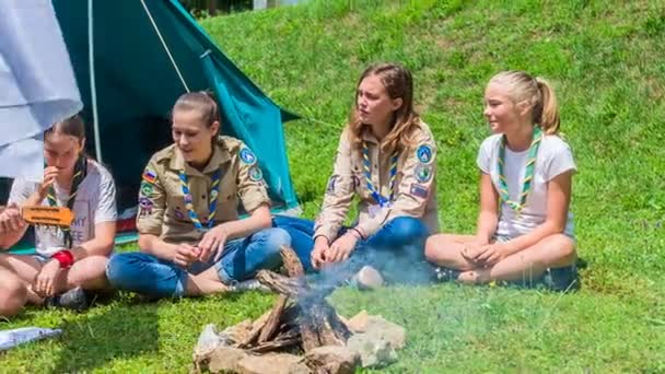 Domzale Slovenien Juli 2018 Scouterna Tillbringar Mycket Tid Med Att — Stockvideo