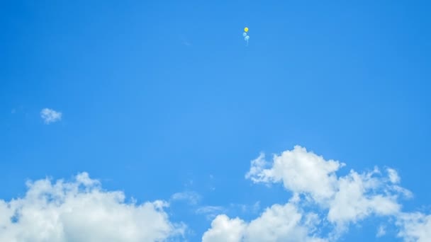 气球在高高的天空中飘扬 天空是美丽而晴朗的 — 图库视频影像