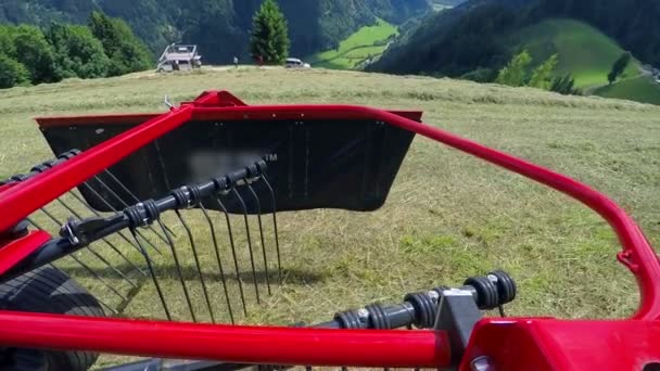 Tractor Moving Rotary Rakes Remain Still Grass Already Cut — 图库视频影像