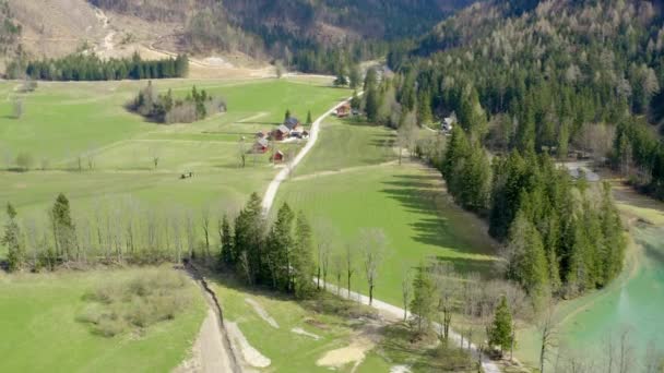 山谷中央只有几栋房子 斯洛文尼亚的绿色天性多姿多彩 — 图库视频影像