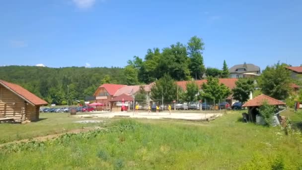 Volleyball Court Located Nice Green Environment Sunny Day Girls Plying — Stock Video