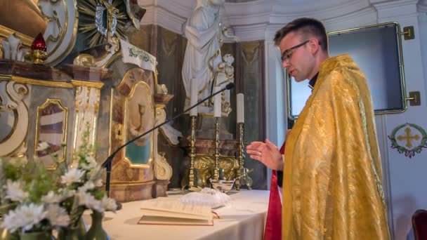 Doemzale Slovenië Juli 2018 Een Priester Tijdens Een Trouwceremonie Hij — Stockvideo