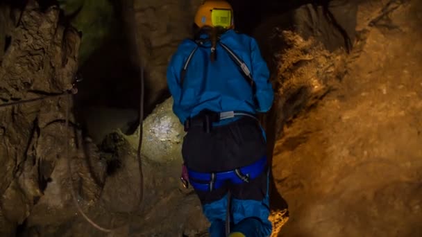 Domzale Slovenia July 2018 Climber Climbing Caves Exploring Something Also — Stock Video